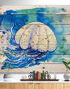 Jellyfish Watercolor Painting - Abstract Print on Natural Pine Wood