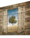 Window Open To Solitary Tree - Farmhouse Print on Natural Pine Wood