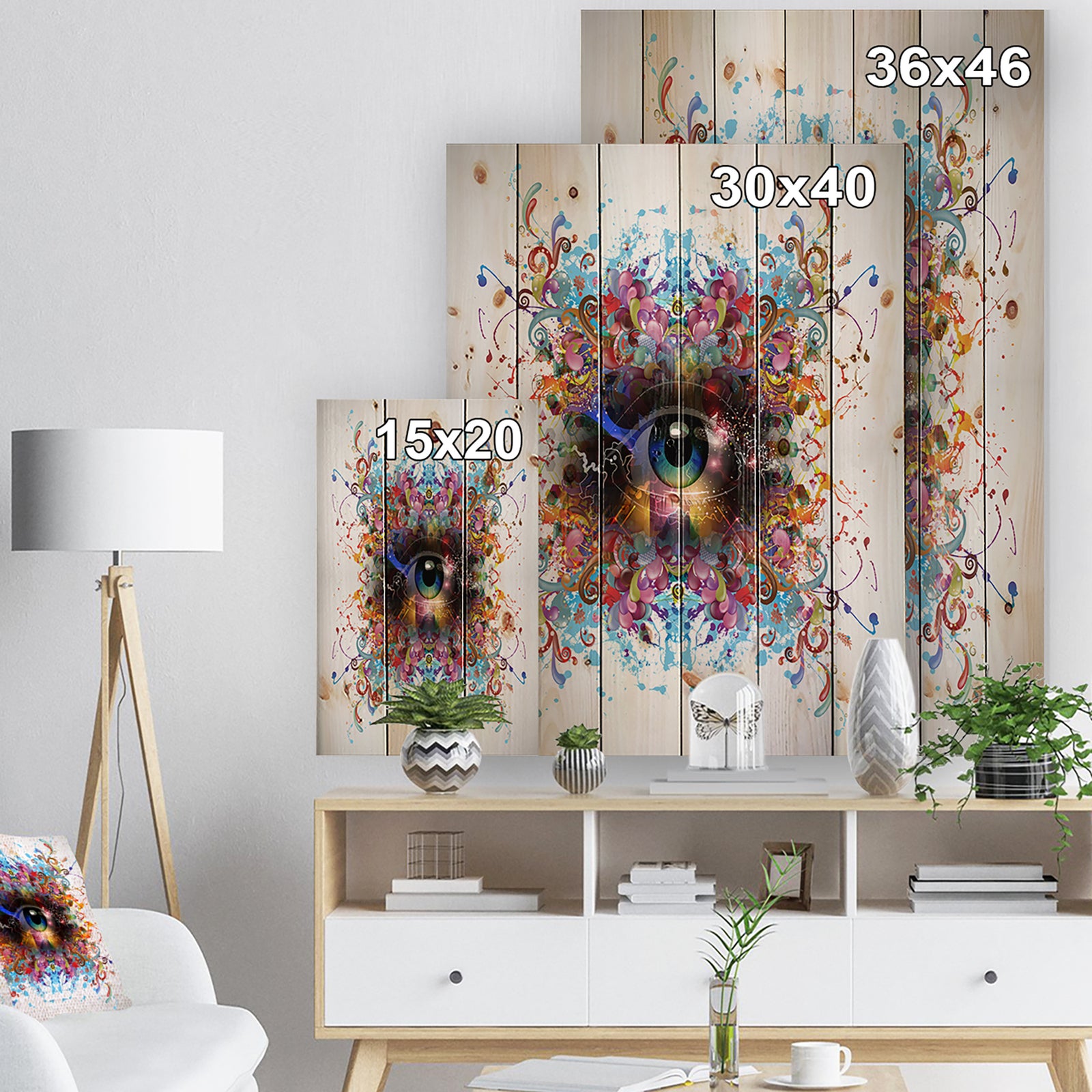Magic Eye with Flowers - Animal Print on Natural Pine Wood