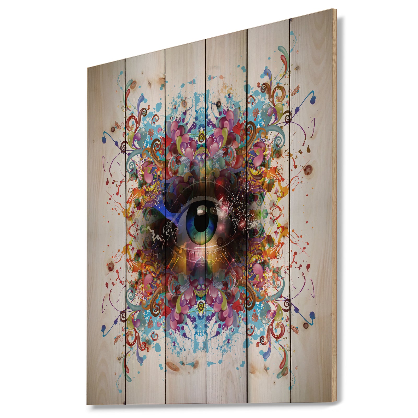 Magic Eye with Flowers - Animal Print on Natural Pine Wood