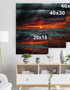 Red Sunset over Blue Waters - Seascape Print on Natural Pine Wood