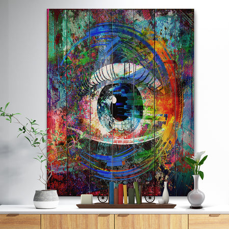 Magic Eye over Abstract Design - Abstract Print on Natural Pine Wood