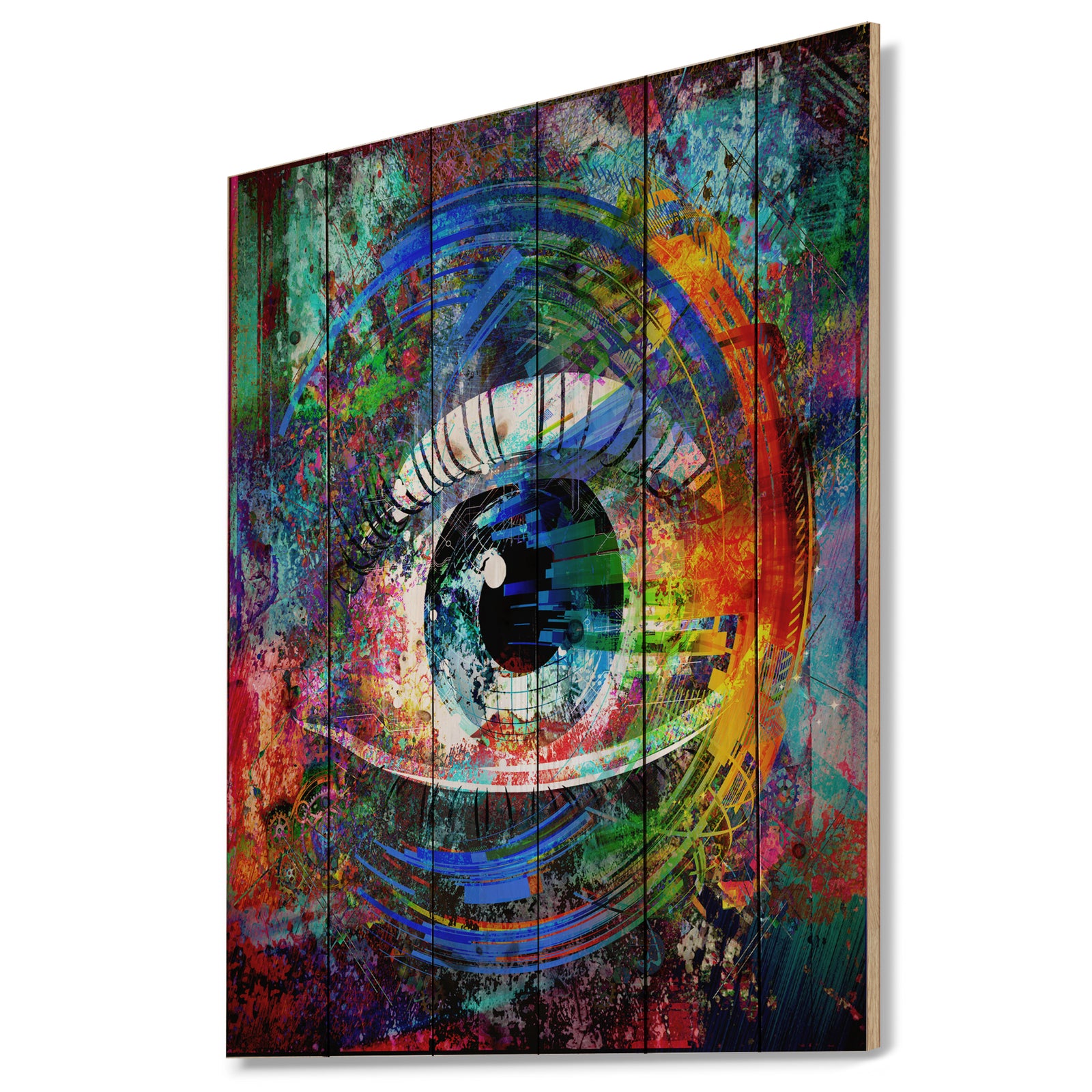 Magic Eye over Abstract Design - Abstract Print on Natural Pine Wood