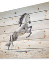 Galloping White Horse - Animal Print on Natural Pine Wood