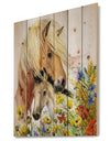 Horse and Foal with Meadow - Animal Print on Natural Pine Wood