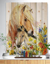 Horse and Foal with Meadow - Animal Print on Natural Pine Wood