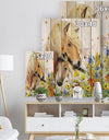 Horse and Foal with Meadow - Animal Print on Natural Pine Wood