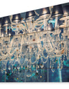 Blue Vintage Crystal Chandelier - Modern Print on Natural Pine Wood