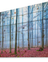 Foggy Forest in Blue and Pink Photo - Modern Forest Print on Natural Pine Wood