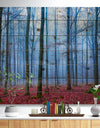 Foggy Forest in Blue and Pink Photo - Modern Forest Print on Natural Pine Wood