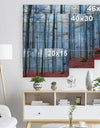 Foggy Forest in Blue and Pink Photo - Modern Forest Print on Natural Pine Wood