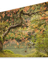 Japanese Garden Fall Season - Landscape Print on Natural Pine Wood