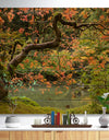 Japanese Garden Fall Season - Landscape Print on Natural Pine Wood