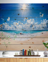 Beautiful Tropical Beach Panorama - Modern Seashore Print on Natural Pine Wood