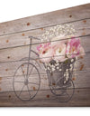 Ranunculus Flowers on Bicycle - Floral Print on Natural Pine Wood