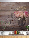 Ranunculus Flowers on Bicycle - Floral Print on Natural Pine Wood