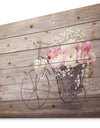 Ranunculus Flowers in Bicycle Vase - Floral Farmhouse Print on Natural Pine Wood