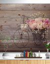 Ranunculus Flowers in Bicycle Vase - Floral Farmhouse Print on Natural Pine Wood