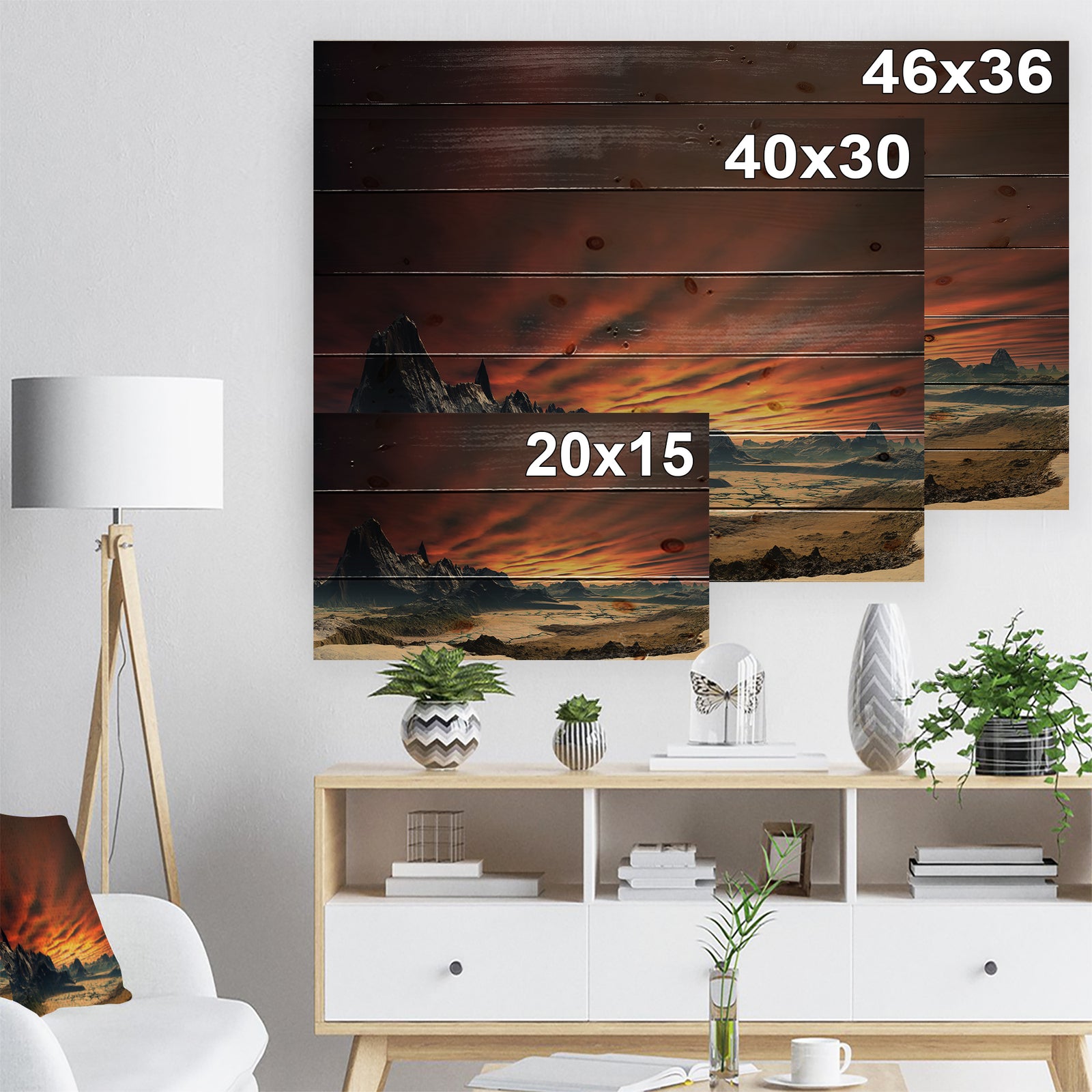 Beautiful Alien Planet Traos - Landscape Print on Natural Pine Wood