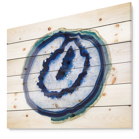 Slice of Beautiful Blue Agate - Abstract Print on Natural Pine Wood Print
