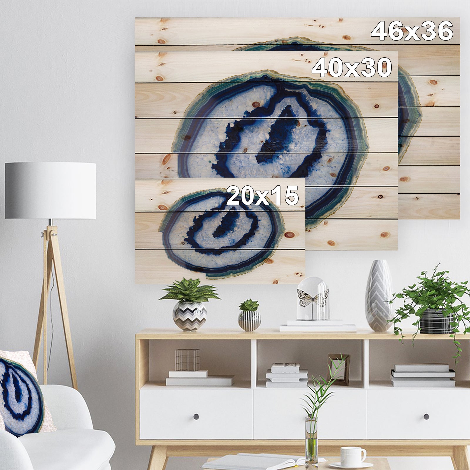 Slice of Beautiful Blue Agate - Abstract Print on Natural Pine Wood Print