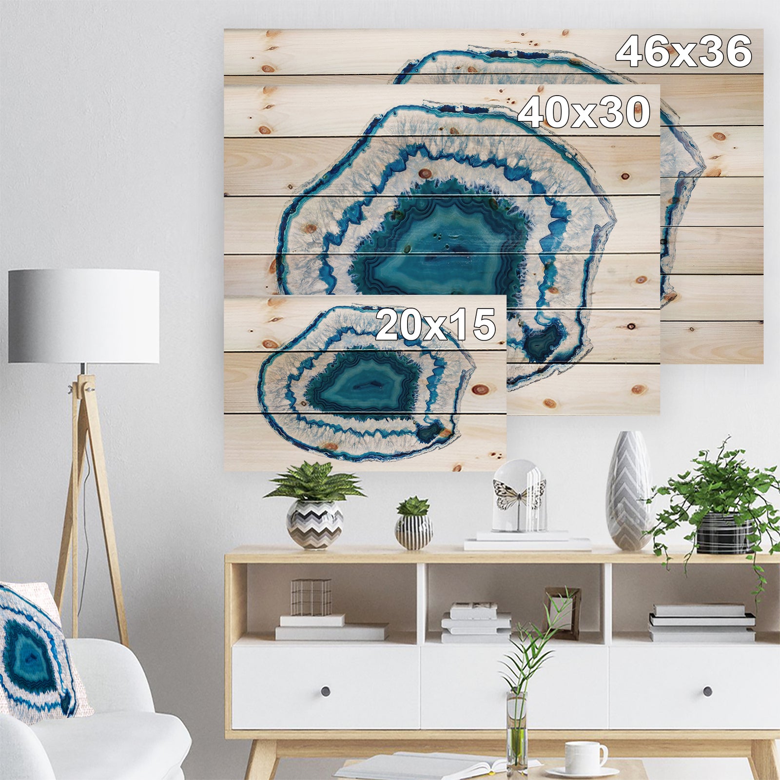 Blue Agate Crystal - Abstract Print on Natural Pine Wood