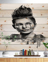 Double Exposure Woman With Hair - Portrait Print on Natural Pine Wood