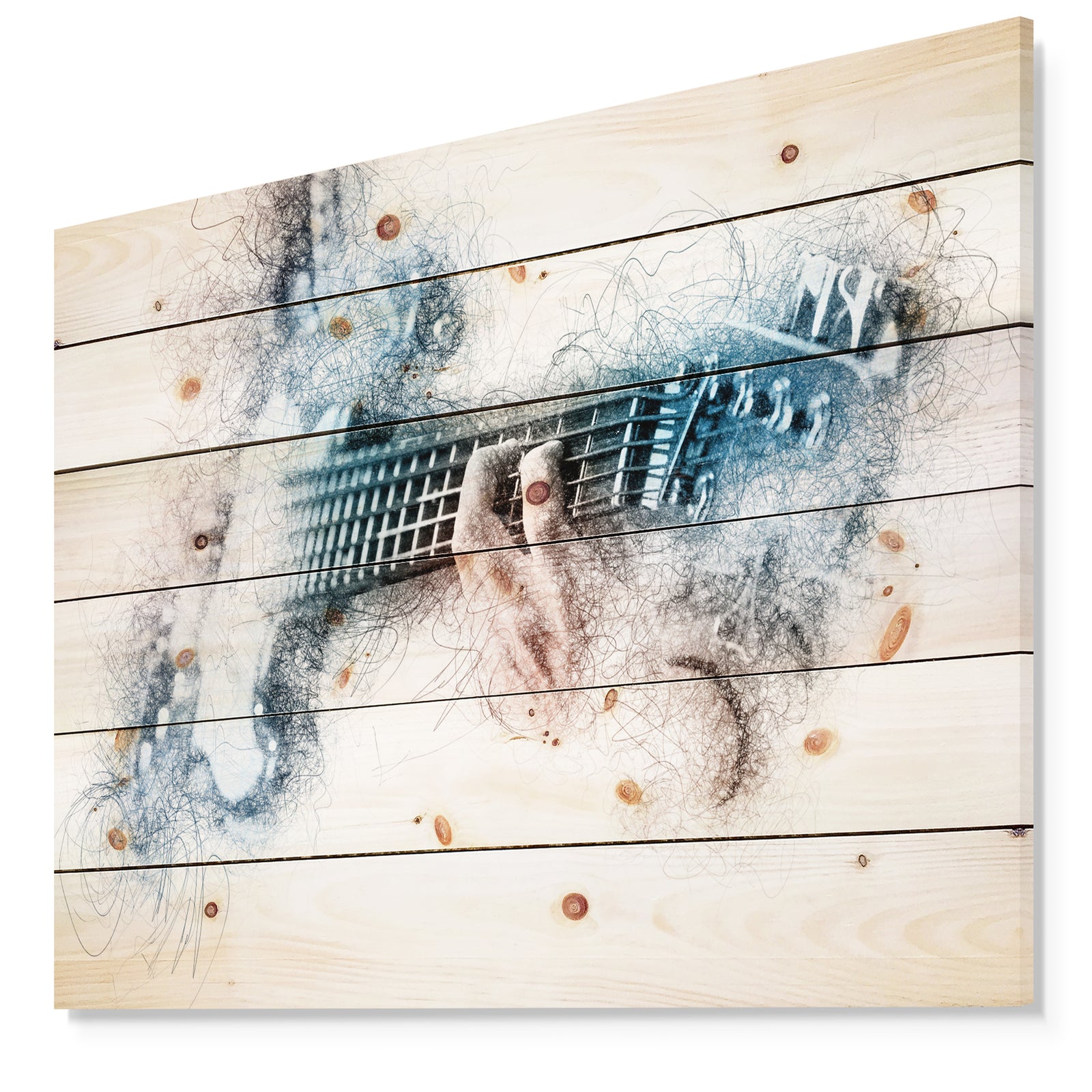 Man Playing A Guitar Watercolor - Contemporary Print on Natural Pine Wood