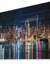 New York Midtown Night Panorama - Print on Natural Pine Wood