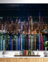 New York Midtown Night Panorama - Print on Natural Pine Wood