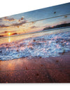 Blue Sea Waves during Sunset - Seashore Print on Natural Pine Wood