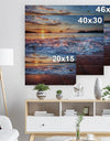 Blue Sea Waves during Sunset - Seashore Print on Natural Pine Wood