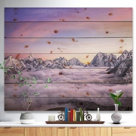 Clouds Sunrise Ama Dablam - Landscape Print on Natural Pine Wood