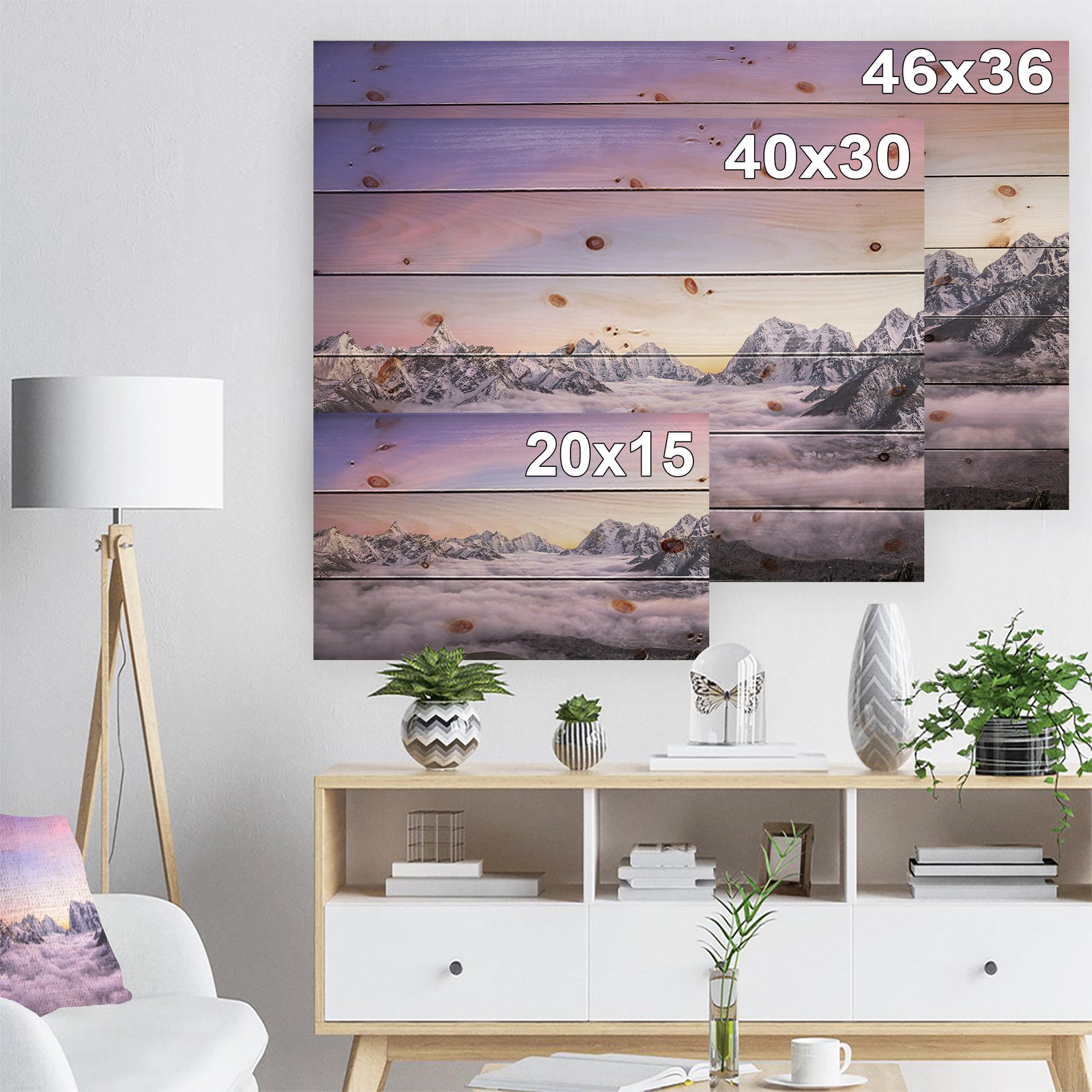 Clouds Sunrise Ama Dablam - Landscape Print on Natural Pine Wood