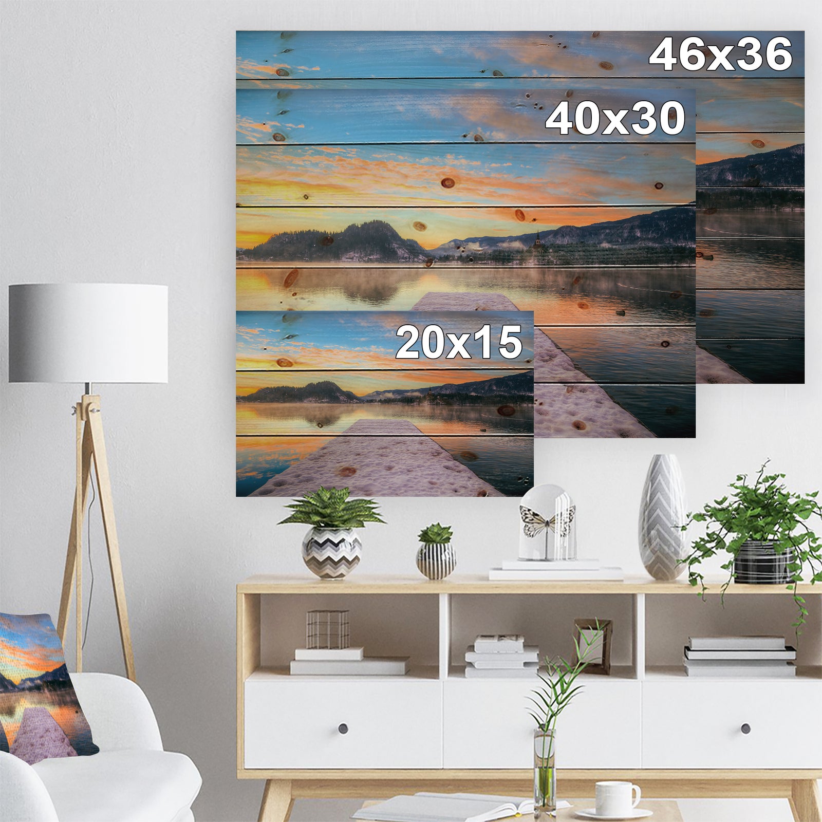 Bled With Lake in Winter Slovenia - Bridge Print on Natural Pine Wood