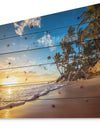 Paradise Tropical Island Beach Sunrise - Seashore Print on Natural Pine Wood