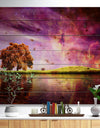 Magic Night with Colorful Clouds - Landscape Print on Natural Pine Wood