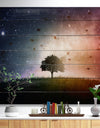 Single Tree Space Background - Trees Print on Natural Pine Wood