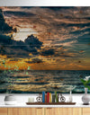 Sun Break over Blue Ocean - Seashore Print on Natural Pine Wood