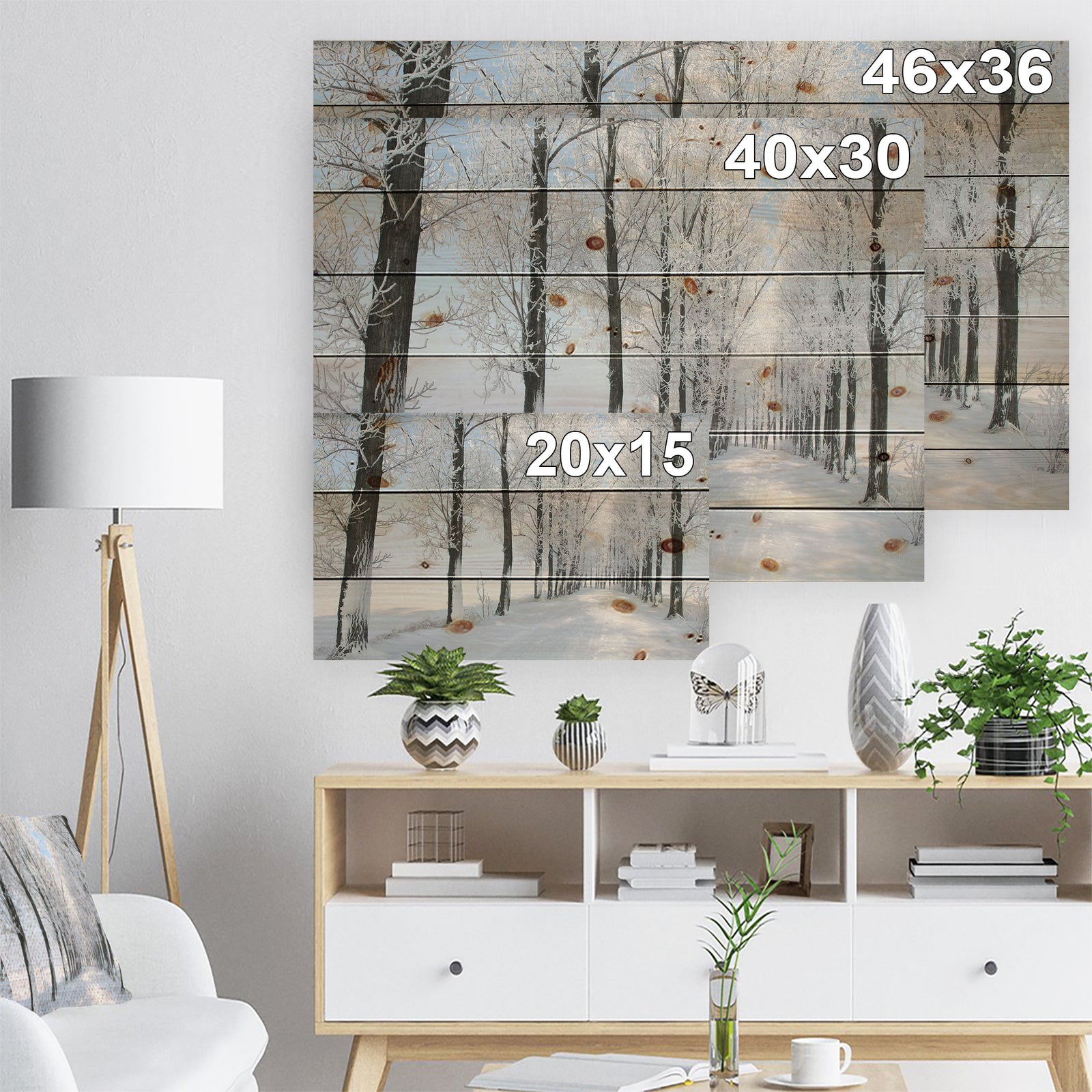 Beautiful Winter Forest Lane Photo - Forest Print on Natural Pine Wood