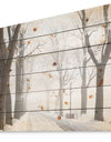 Misty Rural Road in Winter Forest - Forest Print on Natural Pine Wood