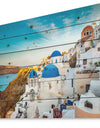 Beautiful Santorin Houses Greece - Cityscape Print on Natural Pine Wood