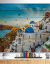 Beautiful Santorin Houses Greece - Cityscape Print on Natural Pine Wood