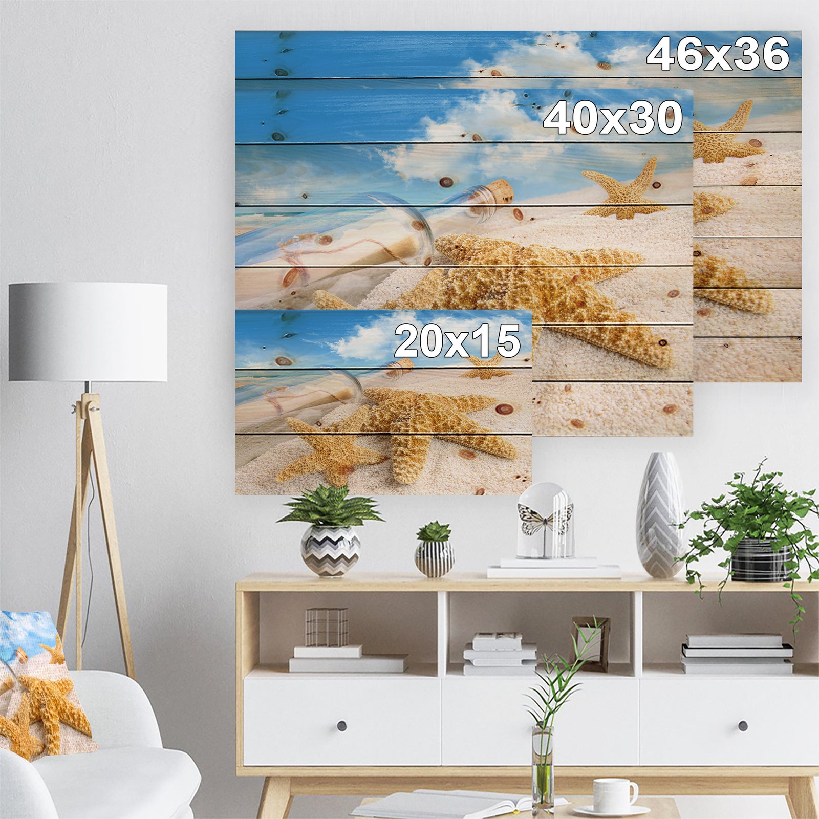 Message in Bottle Buried in Sand - Seashore Photo Print on Natural Pine Wood