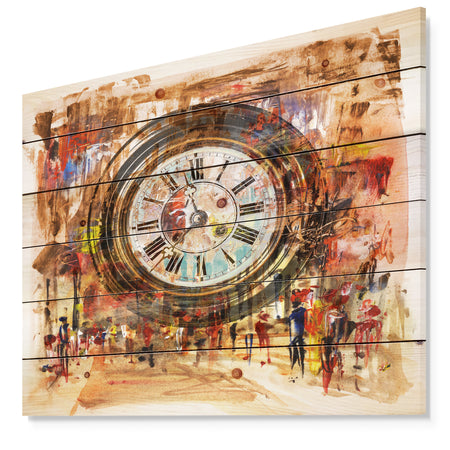 People and Time Acrylic Painting - Abstract Print on Natural Pine Wood
