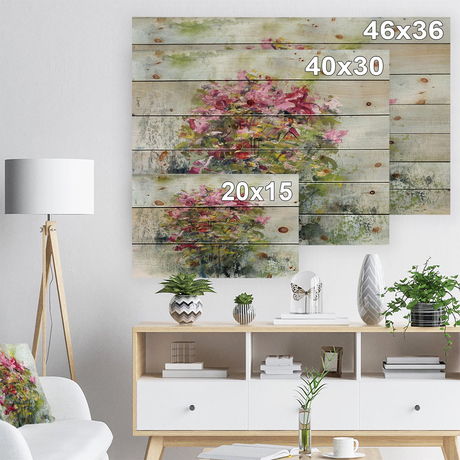 Bouquets Of Roses Painting Art - Floral Print on Natural Pine Wood