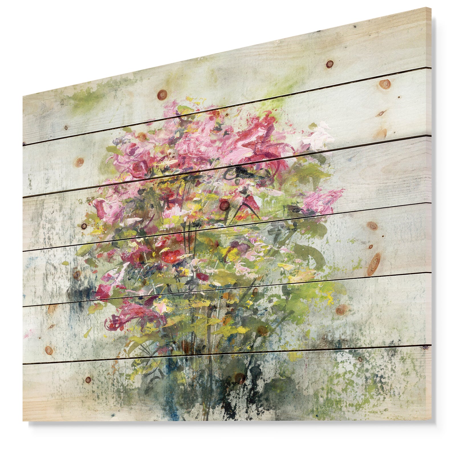 Bouquets Of Roses Painting Art - Floral Print on Natural Pine Wood