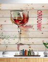 Red Wine on White Background - Contemporary Print on Natural Pine Wood