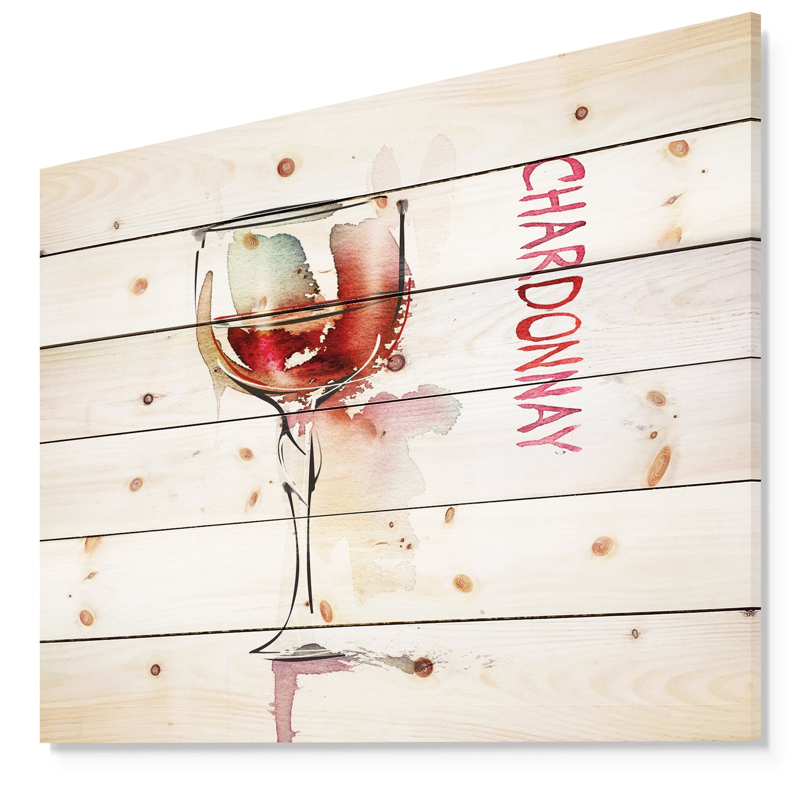 Red Wine on White Background - Contemporary Print on Natural Pine Wood