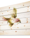 Nice Flight of Lovely Green Bird - Animal Print on Natural Pine Wood